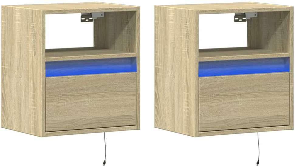 TV staliukas Sieninės TV spintelės su LED, 2vnt., sonoma ąžuolo, 41x31x45cm