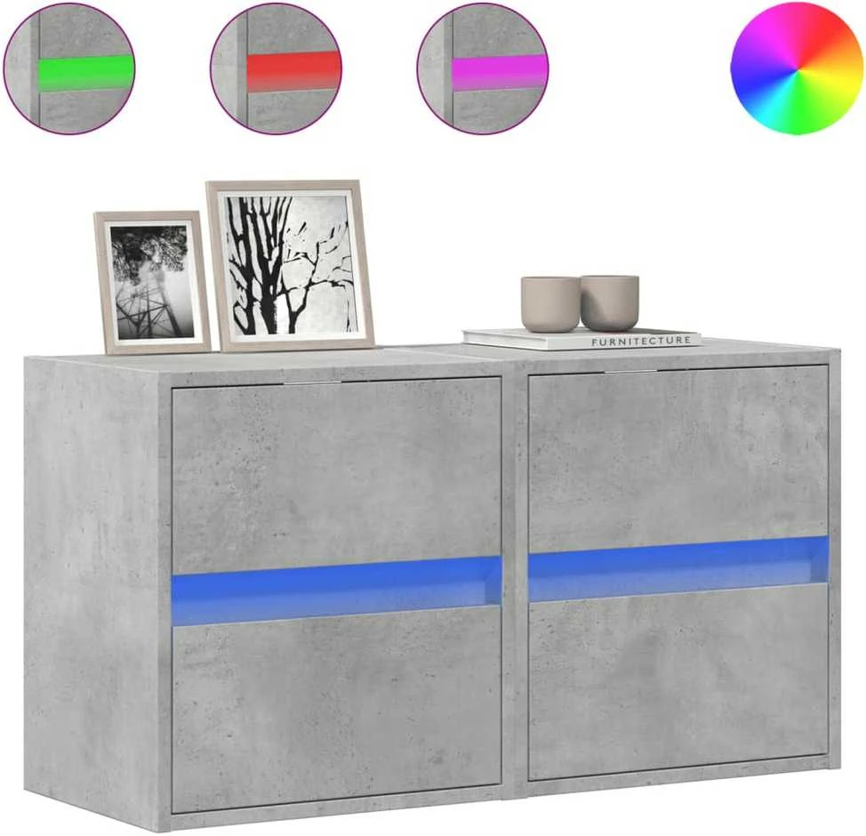 TV staliukas Sieninės TV spintelės su LED, 2vnt., betono pilkos, 41x31x45cm