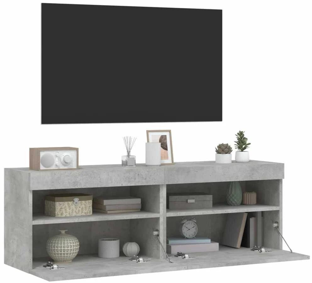 TV staliukas Sieninės TV spintelės su LED, 2vnt., betono pilkos, 60x30x40cm