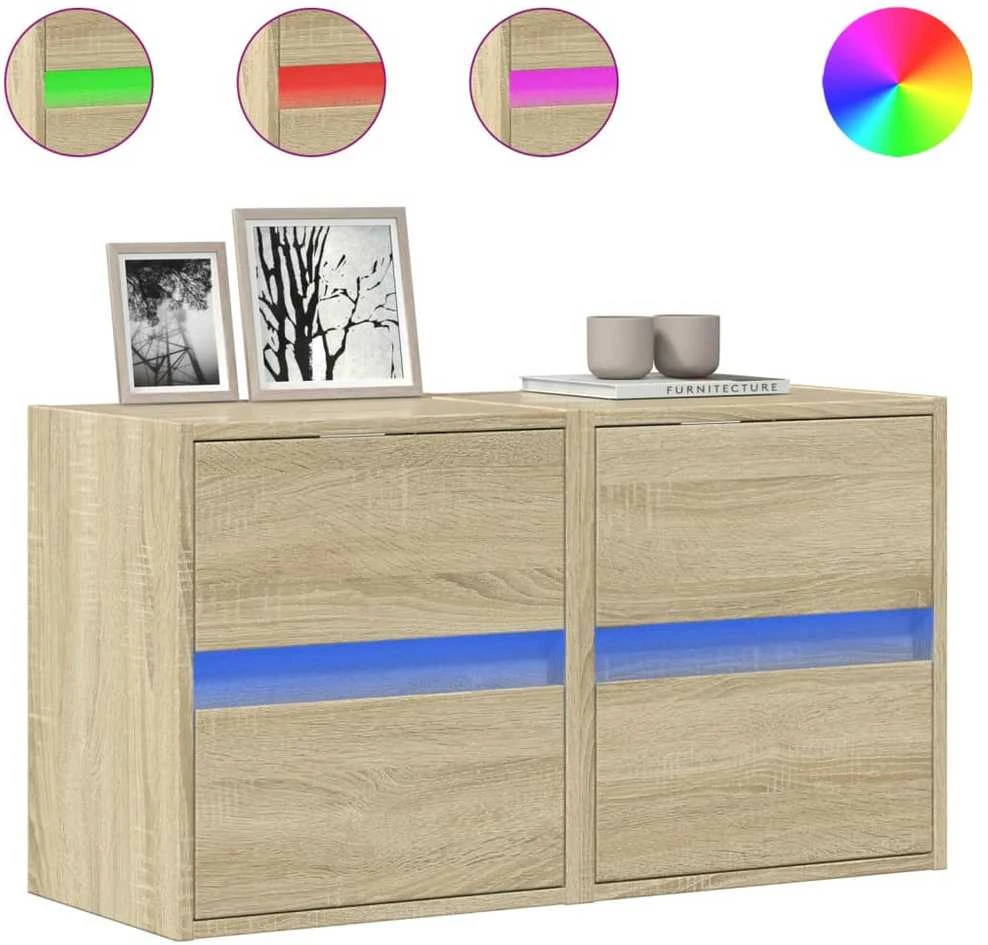 TV staliukas Sieninės TV spintelės su LED, 2vnt., sonoma ąžuolo, 41x31x45cm