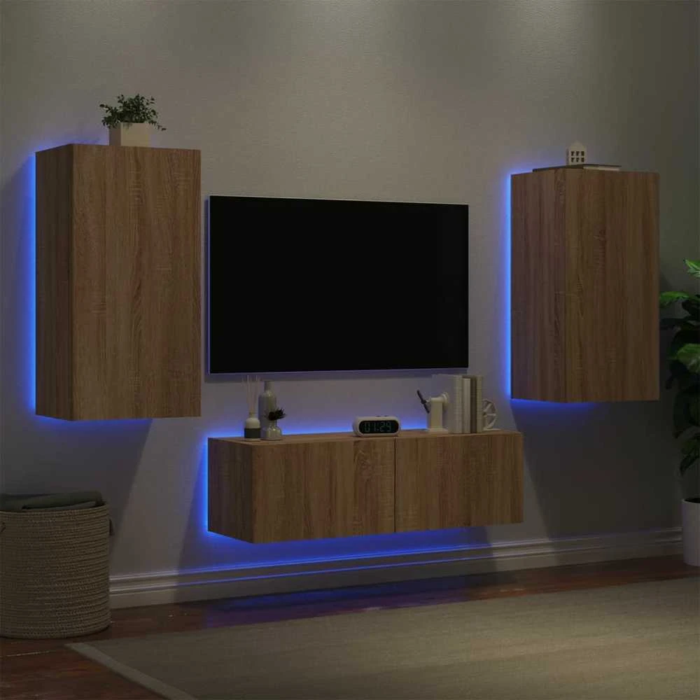 TV staliukas Sieninės TV spintelės su LED lemputėmis, 3 dalių, ąžuolo