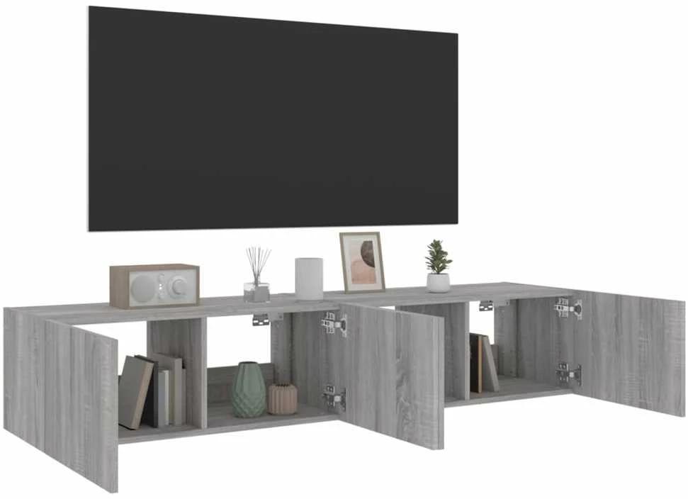 TV staliukas Sieninės TV spintelės su LED, 2vnt., pilkos ąžuolo, 80x35x31cm