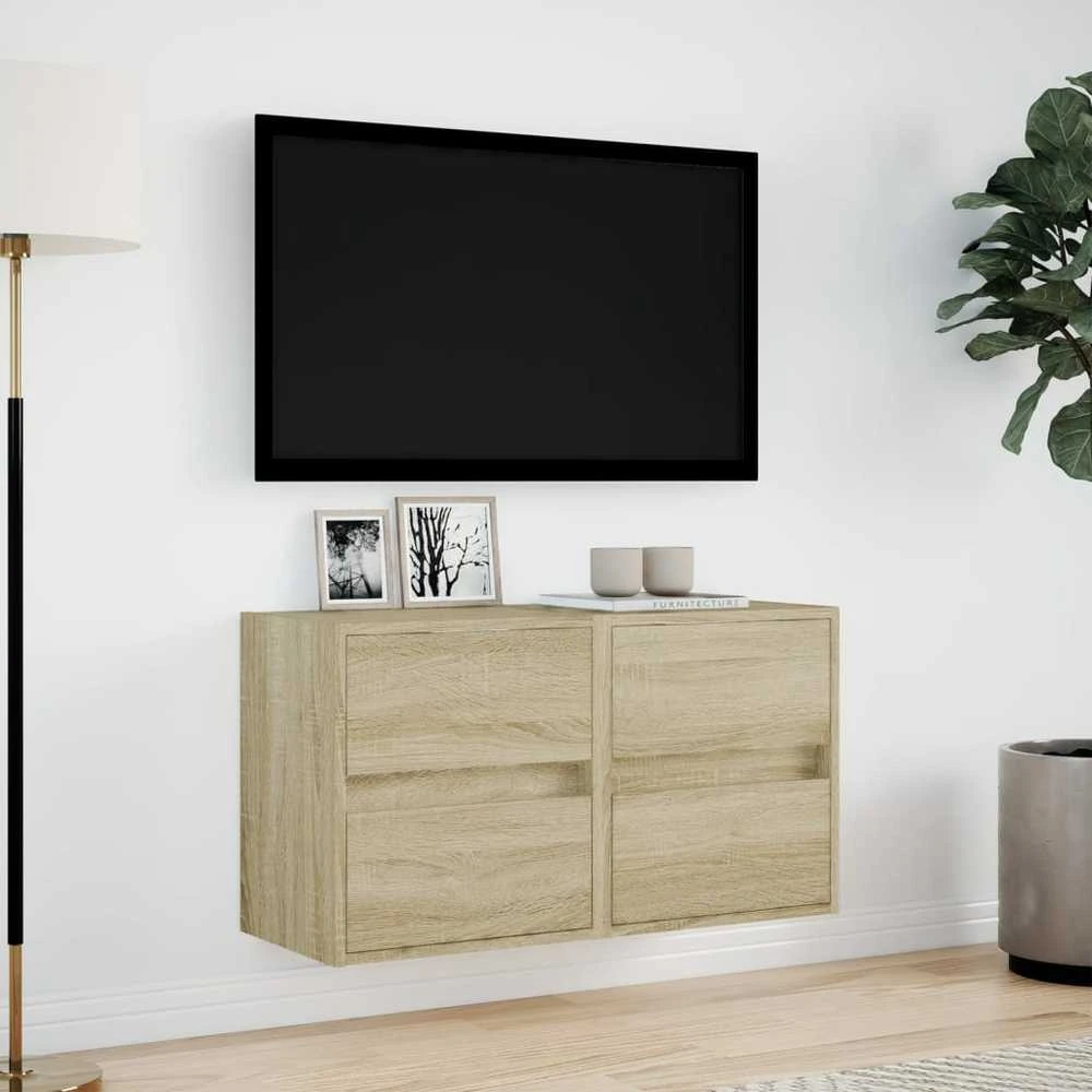 TV staliukas Sieninės TV spintelės su LED, 2vnt., sonoma ąžuolo, 41x31x45cm
