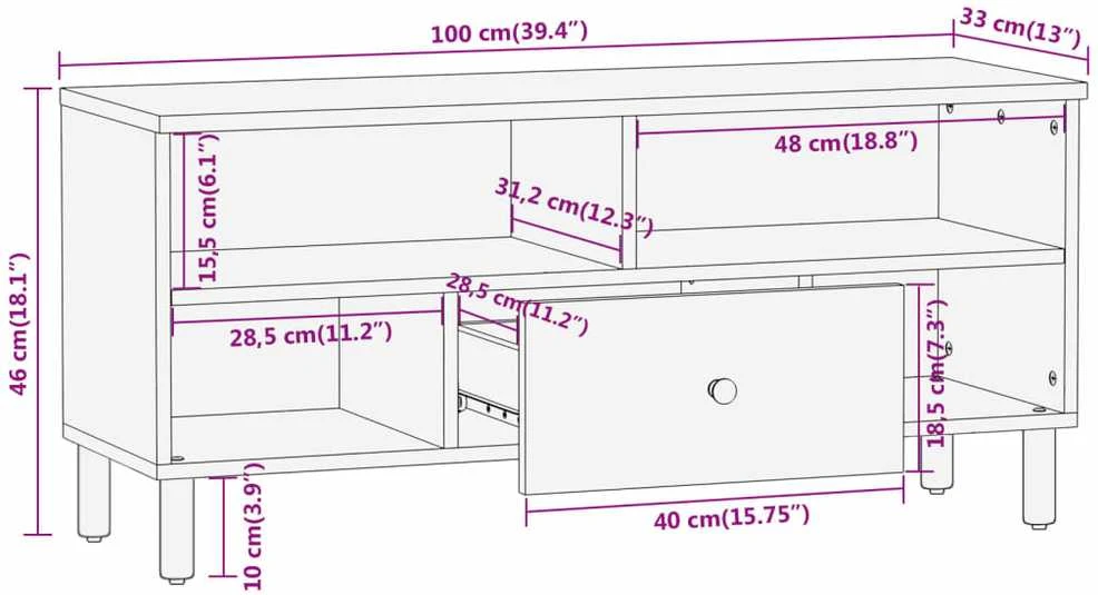 TV staliukas Televizoriaus spintelė, 100x33x46cm, akacijos medienos masyvas