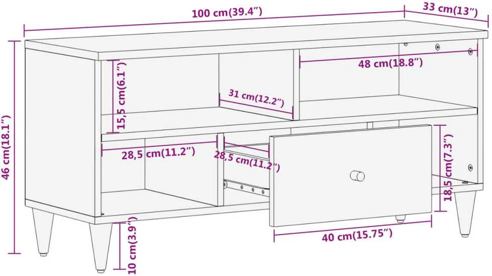 TV staliukas Televizoriaus spintelė, 100x33x46cm, mango medienos masyvas