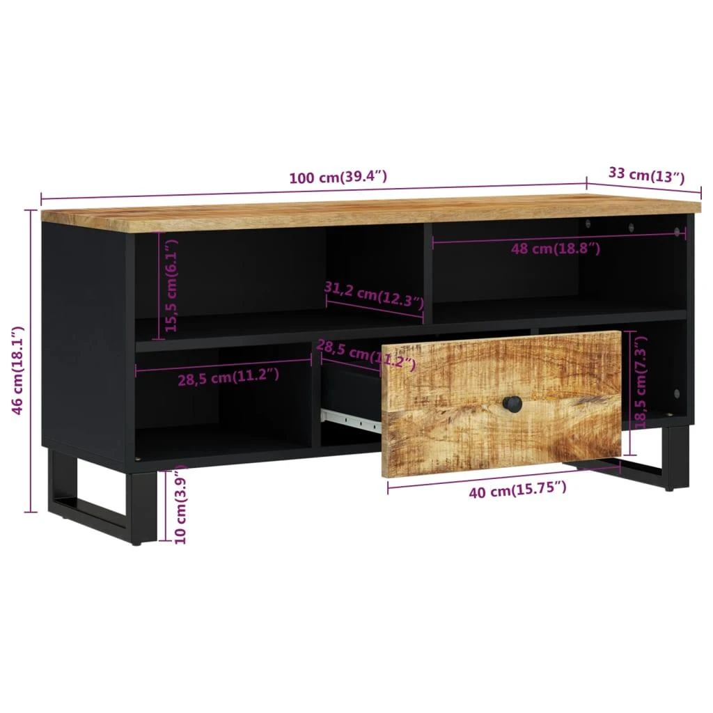 TV staliukas Televizoriaus spintelė, 100x33x46cm, mango/apdirbta mediena