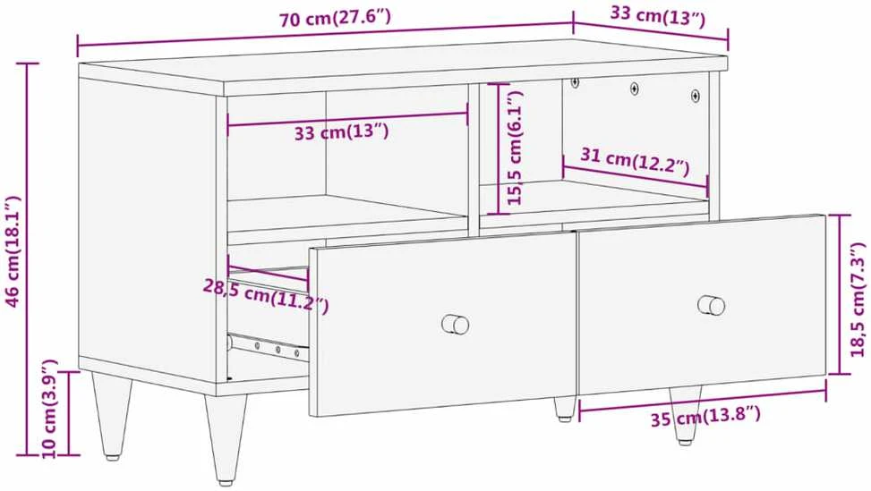 TV staliukas Televizoriaus spintelė, 70x33x46cm, mango medienos masyvas