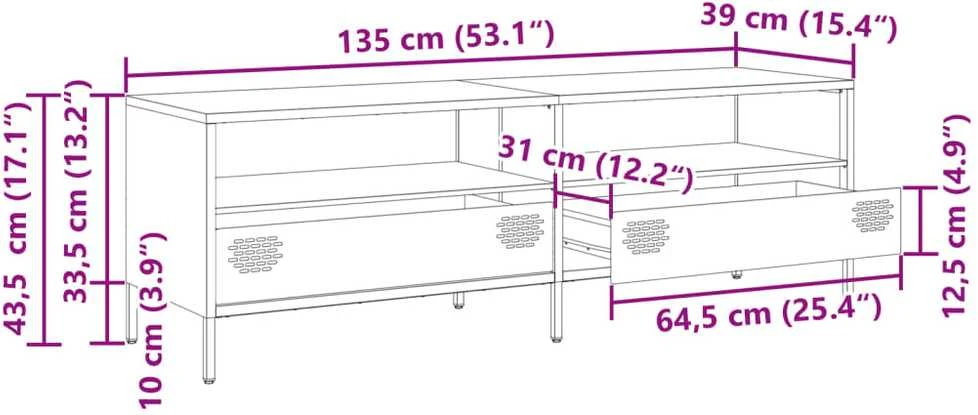 TV staliukas Televizoriaus spintelė, antracito, 135x39x43,5cm, plienas
