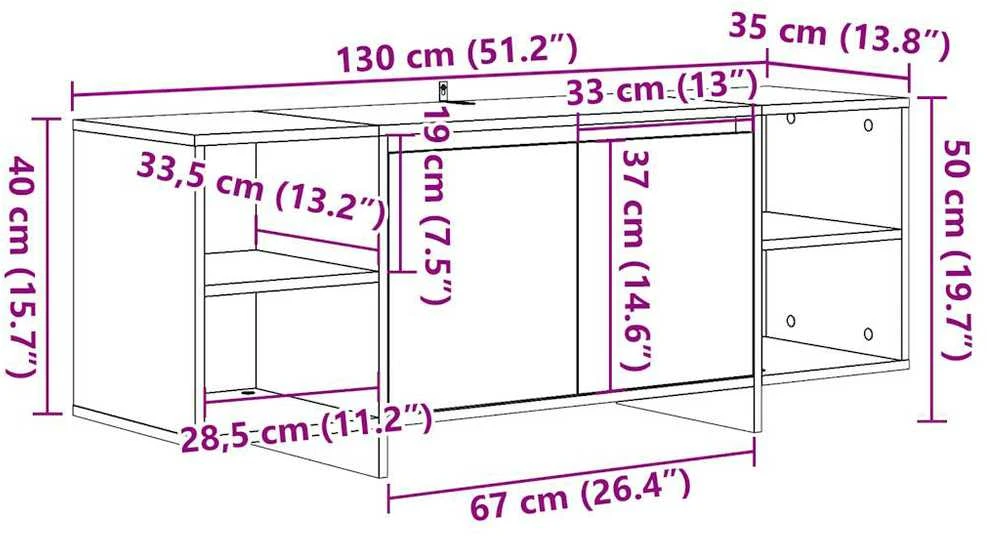 TV staliukas Televizoriaus spintelė, artisano, 130x35x50cm, apdirbta mediena