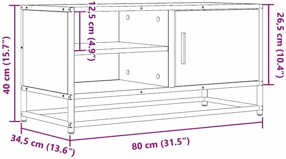 TV staliukas Televizoriaus spintelė, ąžuolo, 80x34,5x40cm, mediena/metalas