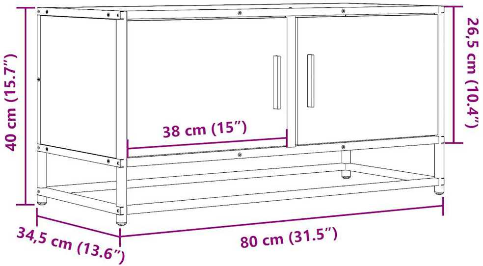 TV staliukas Televizoriaus spintelė, ąžuolo, 80x34,5x40cm, mediena/metalas
