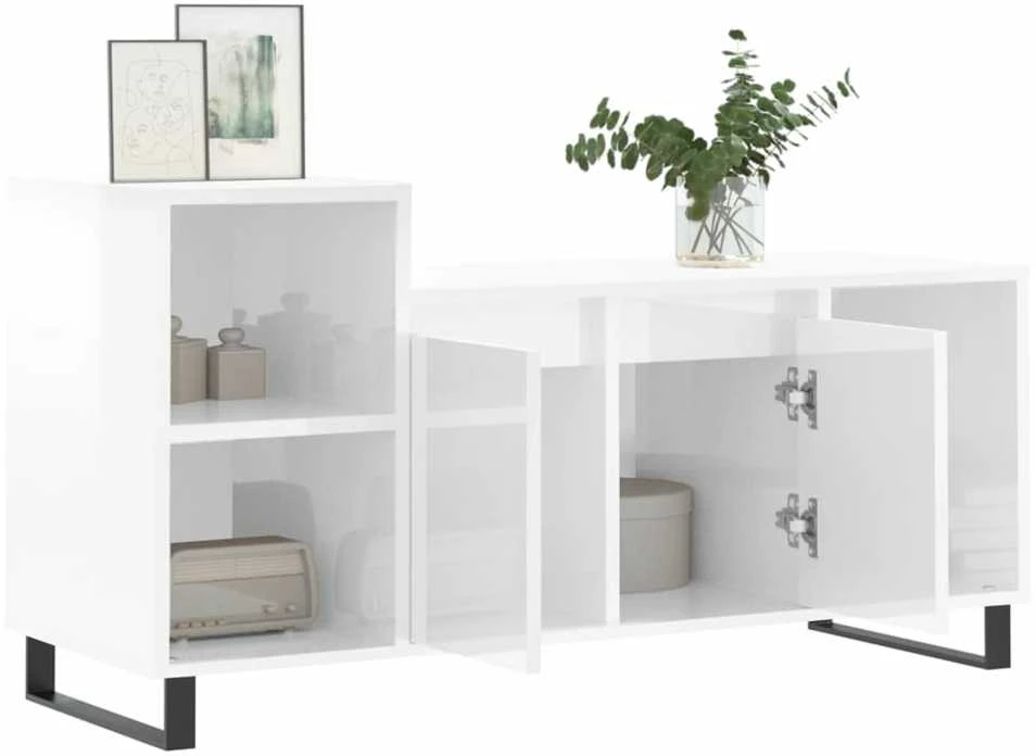 TV staliukas Televizoriaus spintelė, balta, 100x35x55cm, mediena, blizgi