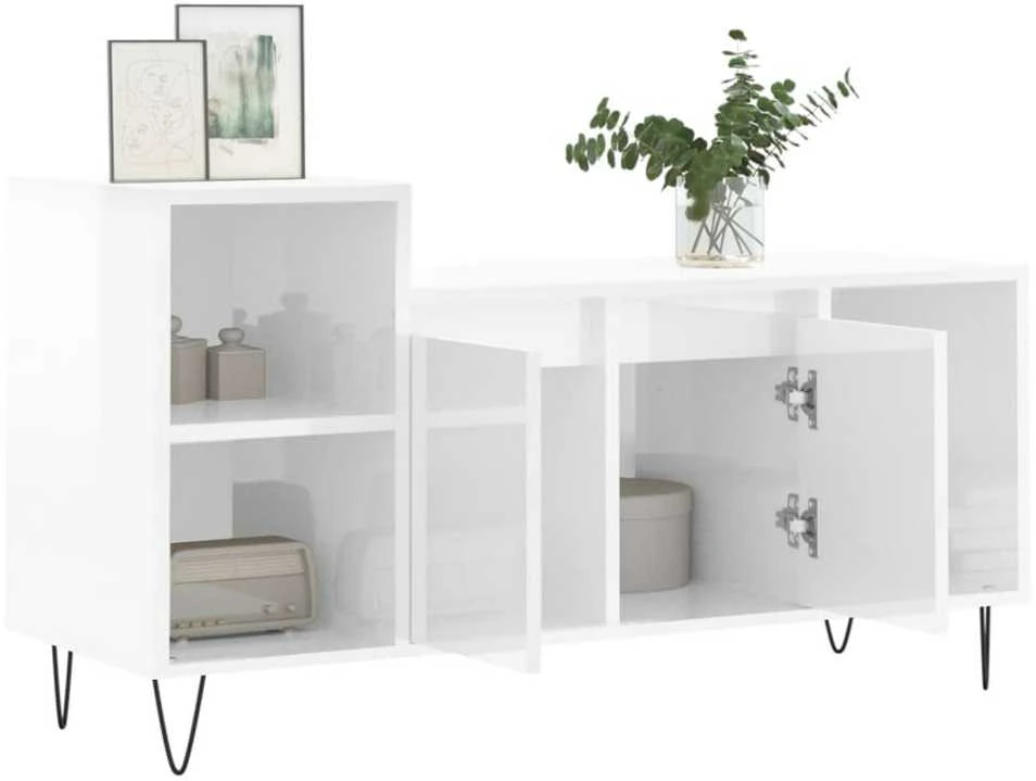 TV staliukas Televizoriaus spintelė, balta, 100x35x55cm, mediena, blizgi