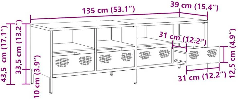 TV staliukas Televizoriaus spintelė, balta, 135x39x43,5cm, plienas