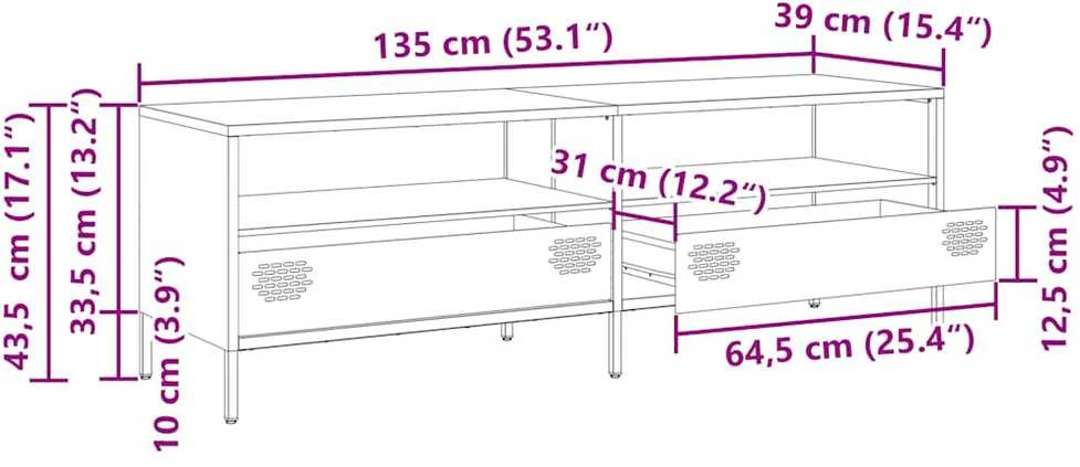 TV staliukas Televizoriaus spintelė, balta, 135x39x43,5cm, plienas