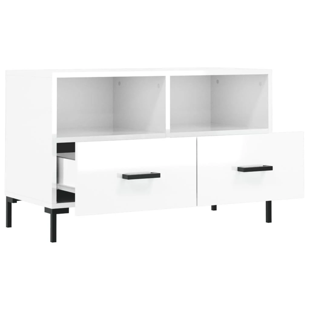 TV staliukas Televizoriaus spintelė, balta, 80x36x50cm, mediena, blizgi
