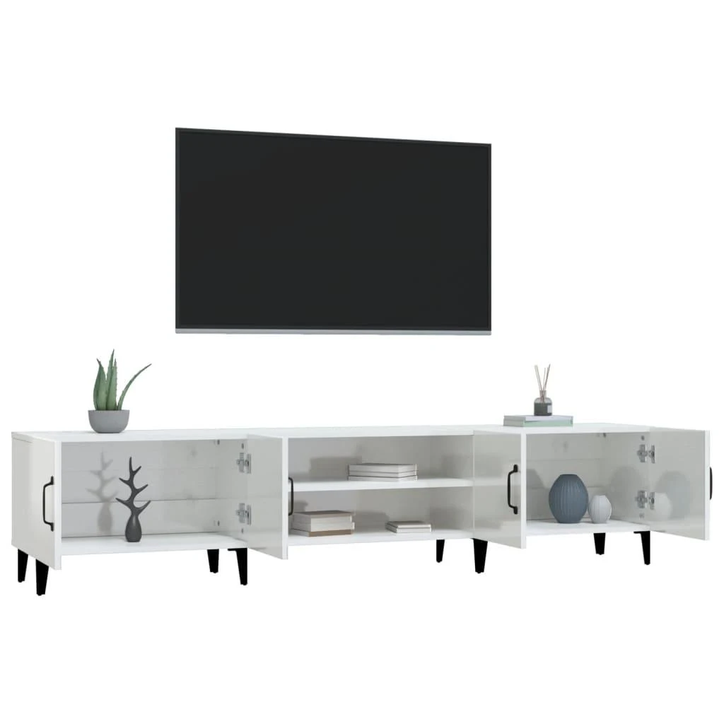TV staliukas Televizoriaus spintelė, balta, 180x31,5x40cm, mediena, blizgi