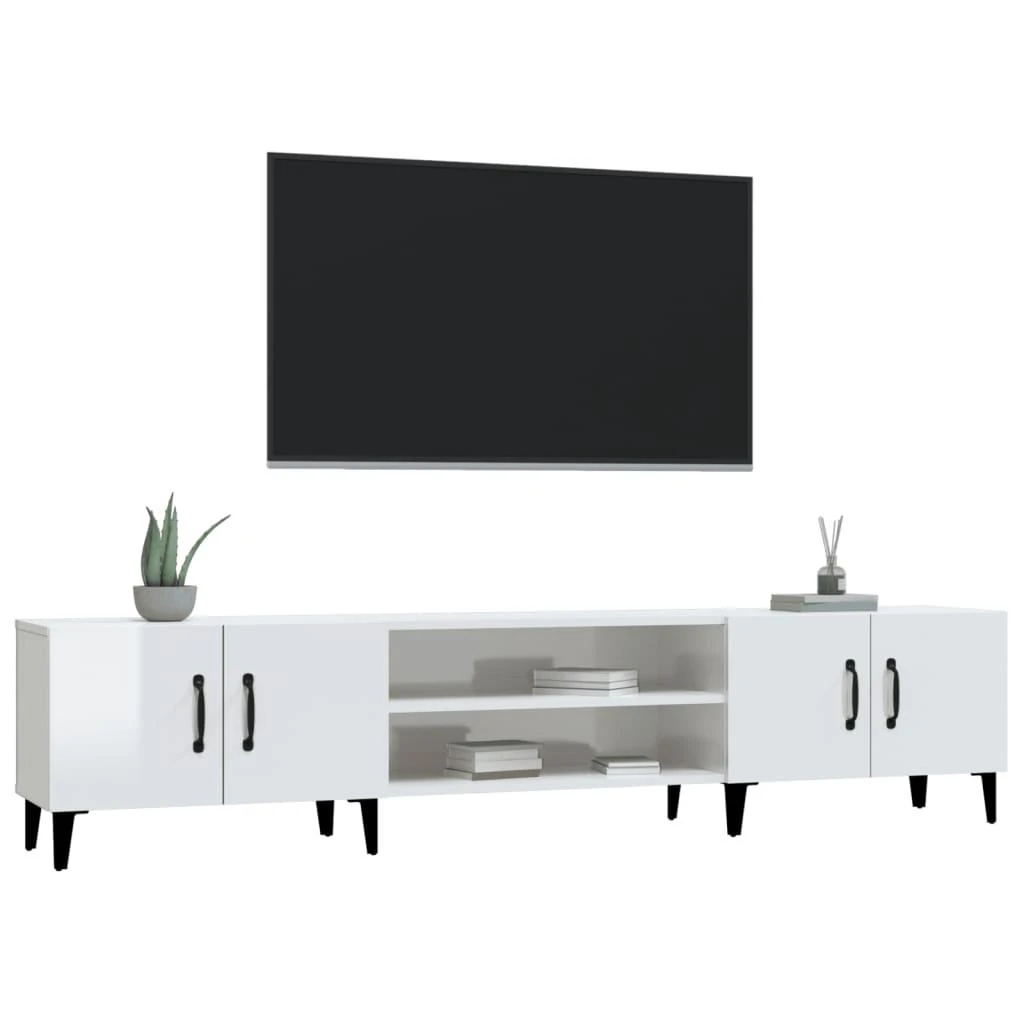 TV staliukas Televizoriaus spintelė, balta, 180x31,5x40cm, mediena, blizgi