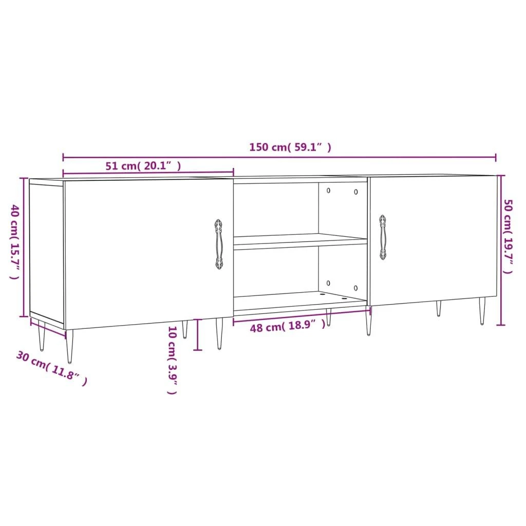 TV staliukas Televizoriaus spintelė, balta, 150x30x50cm, apdirbta mediena