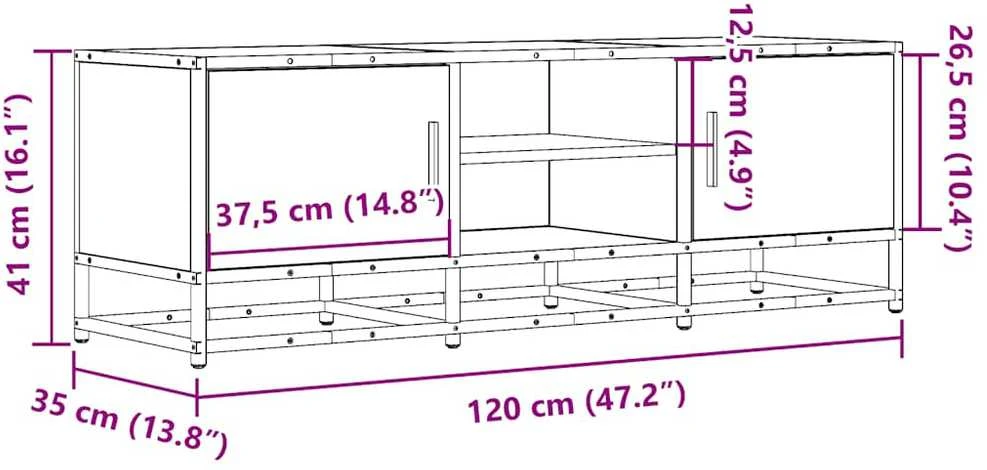 TV staliukas Televizoriaus spintelė, dūminė, 120x35x41cm, mediena ir metalas