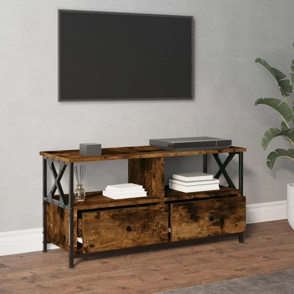 TV staliukas Televizoriaus spintelė, dūminė, 90x33x45cm, mediena ir geležis