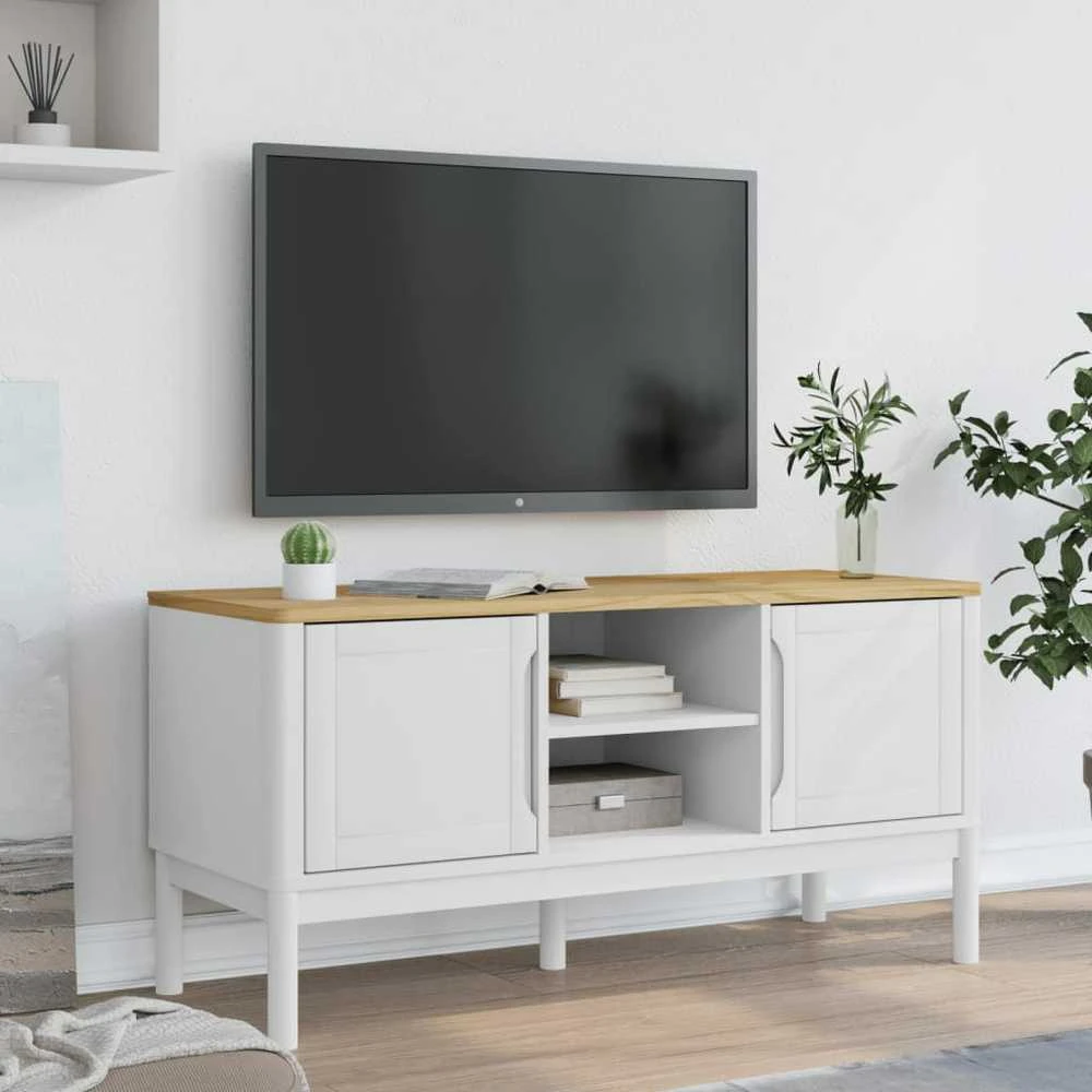 TV staliukas Televizoriaus spintelė FLORO, balta, 114x43x55cm, pušis