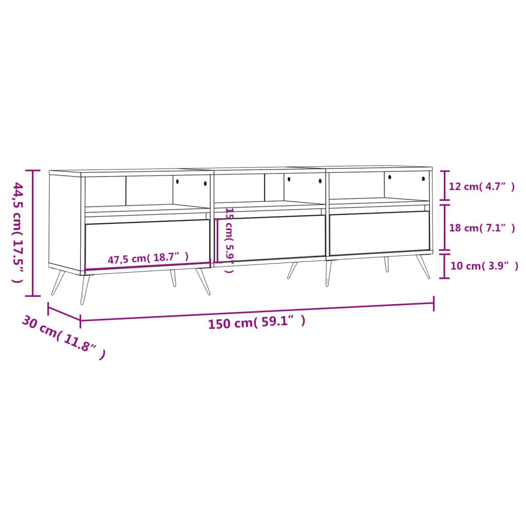 TV staliukas Televizoriaus spintelė, juoda, 150x30x44,5cm, apdirbta mediena