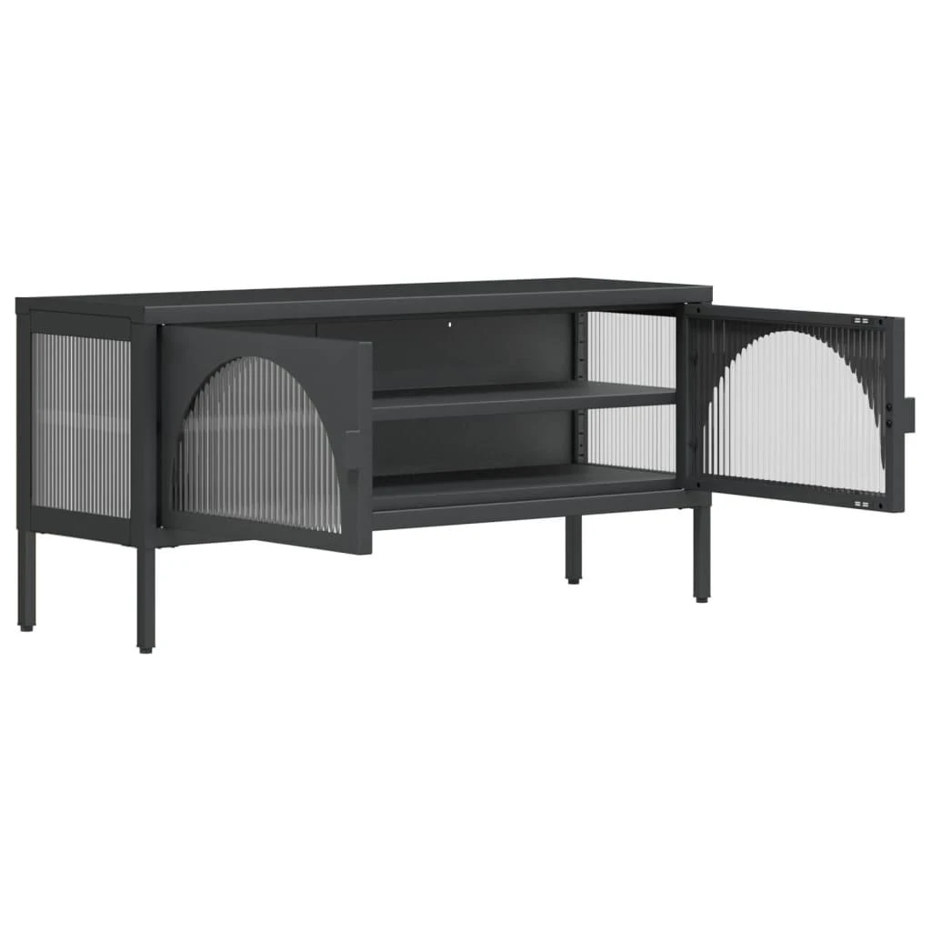 TV staliukas Televizoriaus spintelė, juoda, 105x35x50cm, stiklas ir plienas