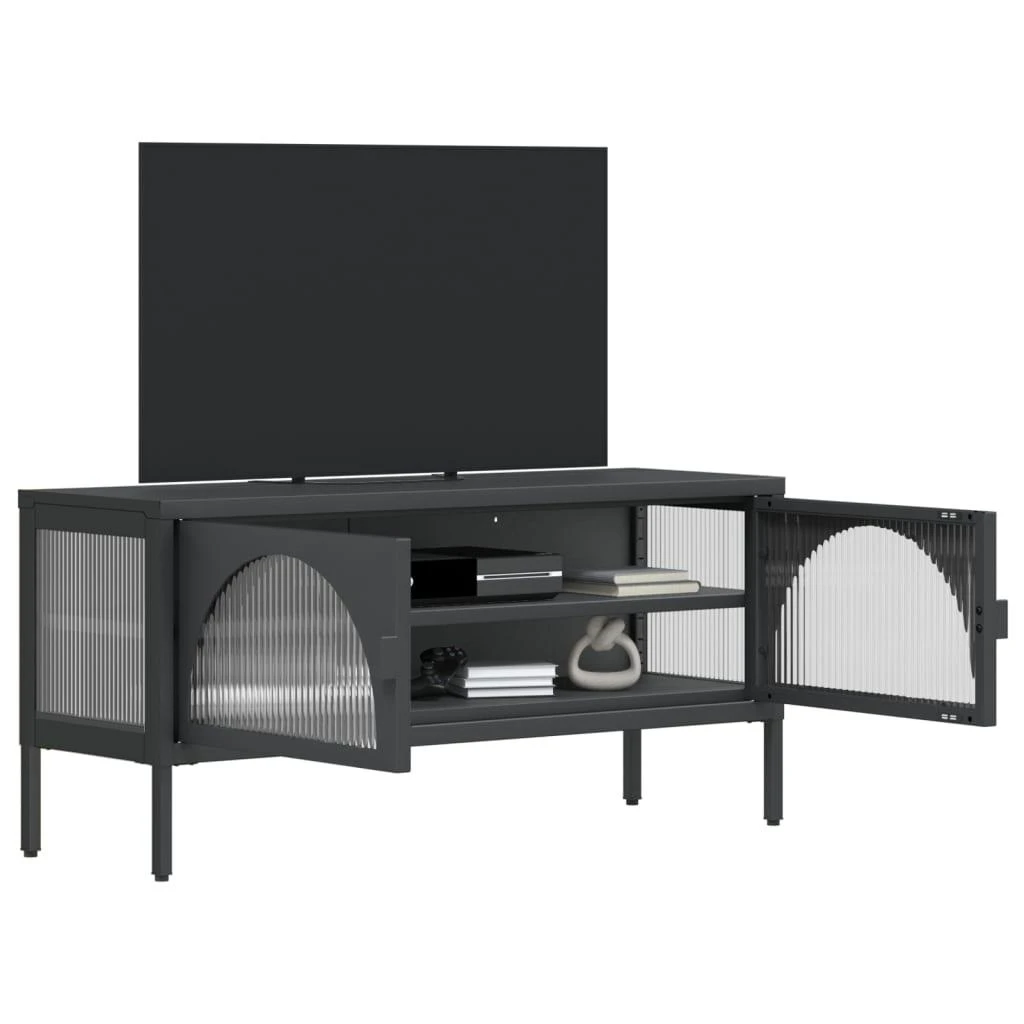 TV staliukas Televizoriaus spintelė, juoda, 105x35x50cm, stiklas ir plienas