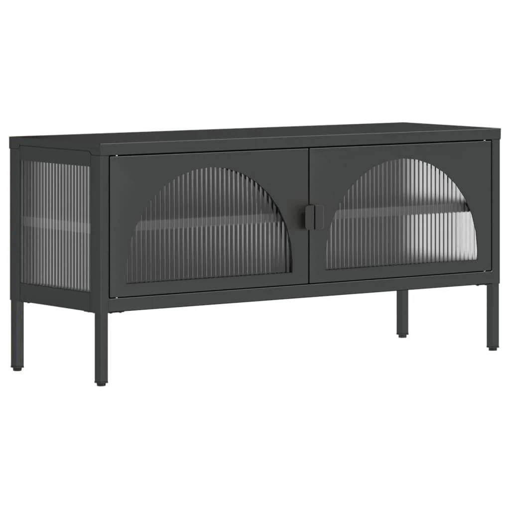 TV staliukas Televizoriaus spintelė, juoda, 105x35x50cm, stiklas ir plienas