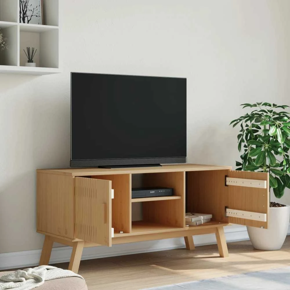TV staliukas Televizoriaus spintelė OLDEN, ruda, 114x43x57cm, pušies masyvas