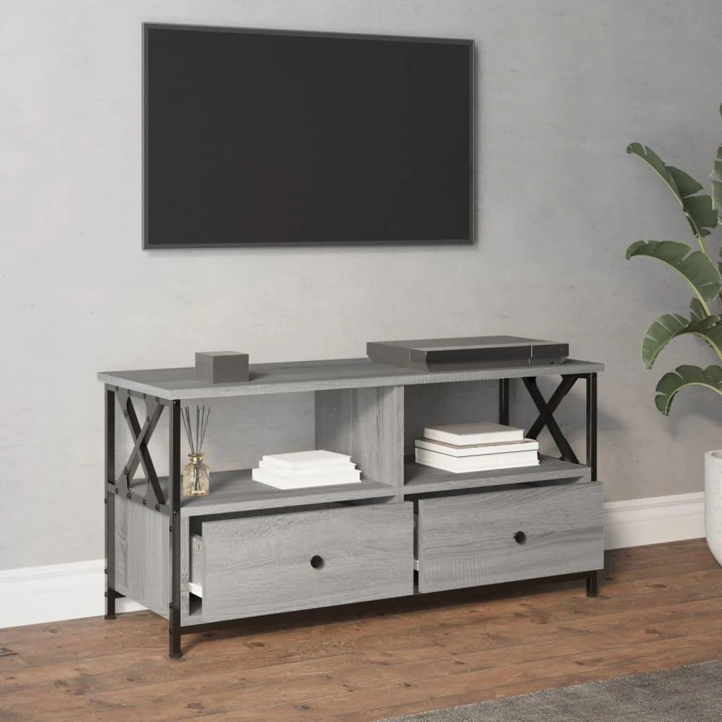 TV staliukas Televizoriaus spintelė, pilka, 90x33x45cm, mediena ir geležis