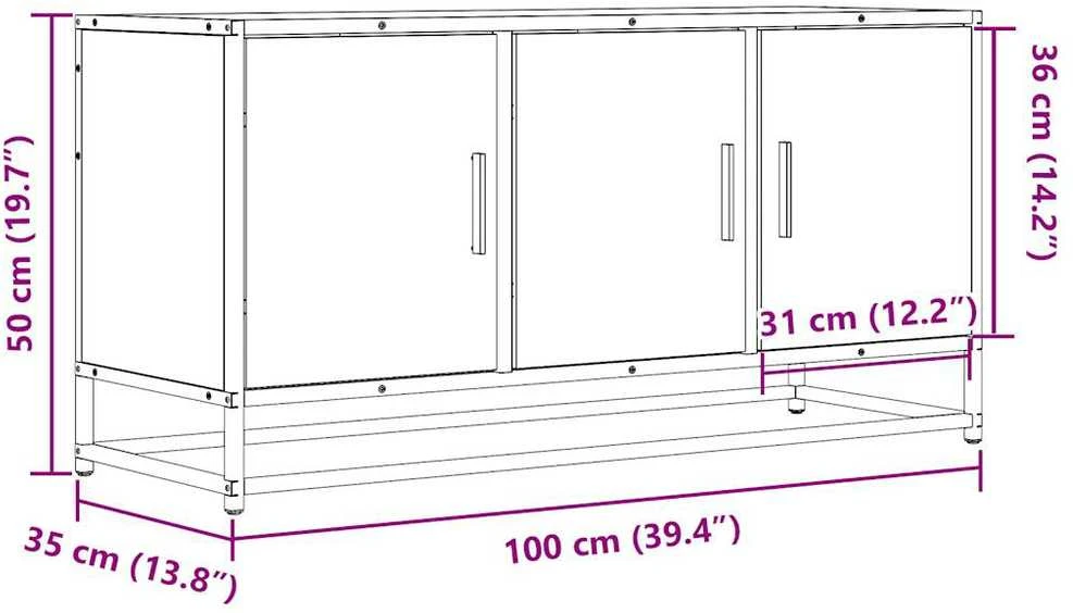 TV staliukas Televizoriaus spintelė, ruda, 100x35x50cm, mediena ir metalas