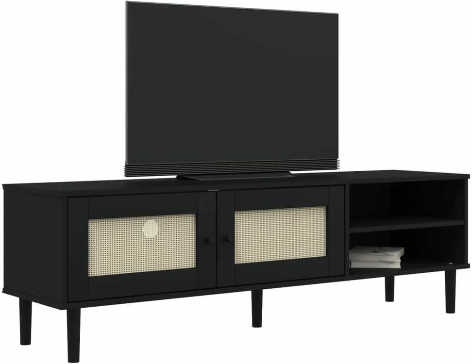TV staliukas Televizoriaus spintelė SENJA, juoda, 158x40x49cm, pušis