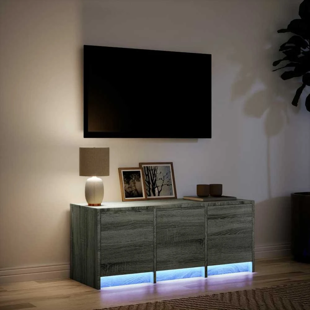 TV staliukas Televizoriaus spintelė su LED, pilka, 97x34x40cm, mediena