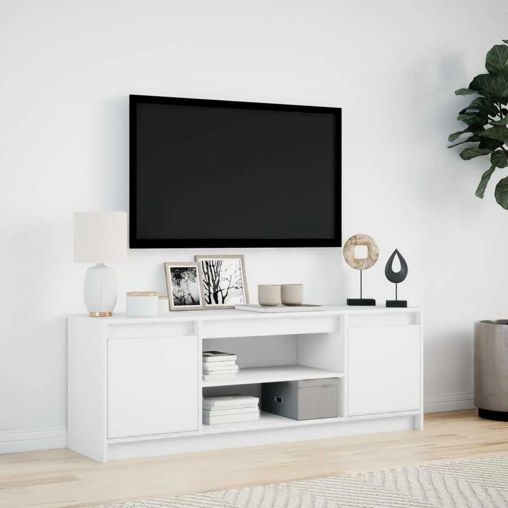 TV staliukas Televizoriaus spintelė su LED, balta, 139,5x34x50cm, mediena