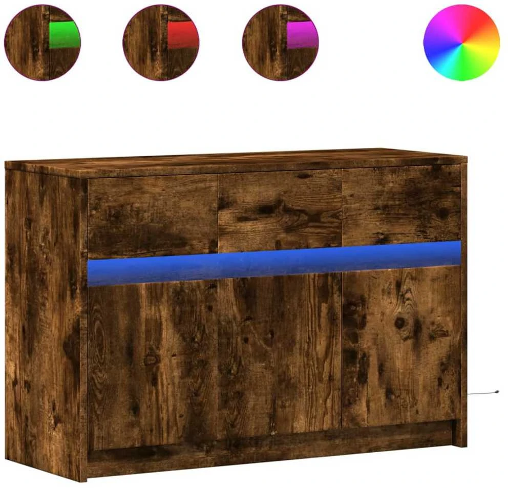 TV staliukas Televizoriaus spintelė su LED, dūminė, 91x34x61cm, mediena