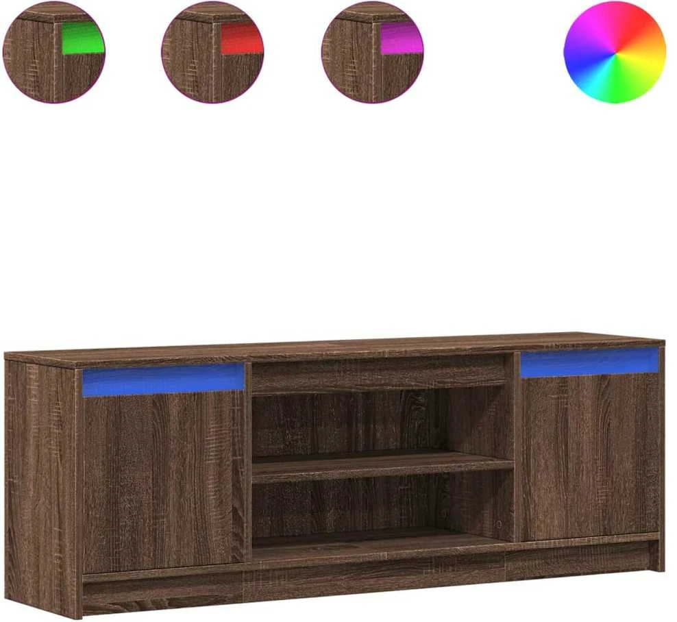TV staliukas Televizoriaus spintelė su LED, ruda, 139,5x34x50cm, mediena