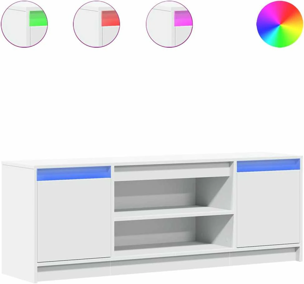 TV staliukas Televizoriaus spintelė su LED, balta, 139,5x34x50cm, mediena