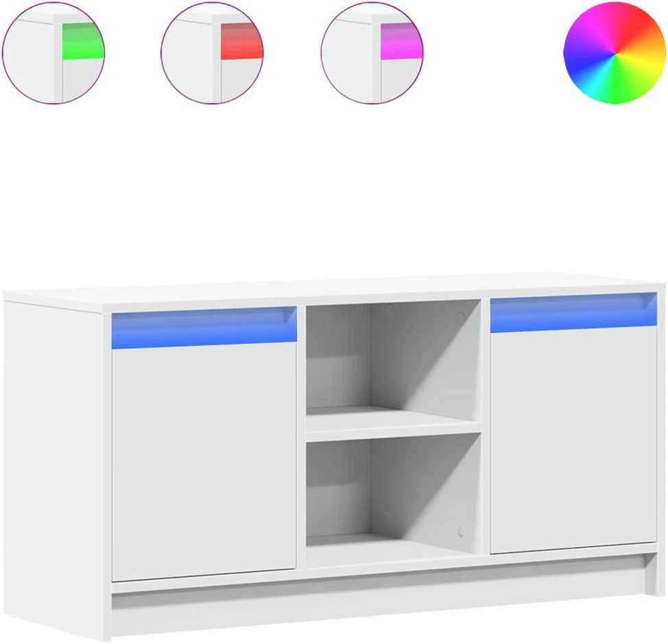 TV staliukas Televizoriaus spintelė su LED, balta, 100x34x50cm, mediena