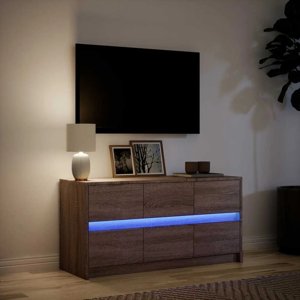 TV staliukas Televizoriaus spintelė su LED, ruda, 100x34x50cm, mediena