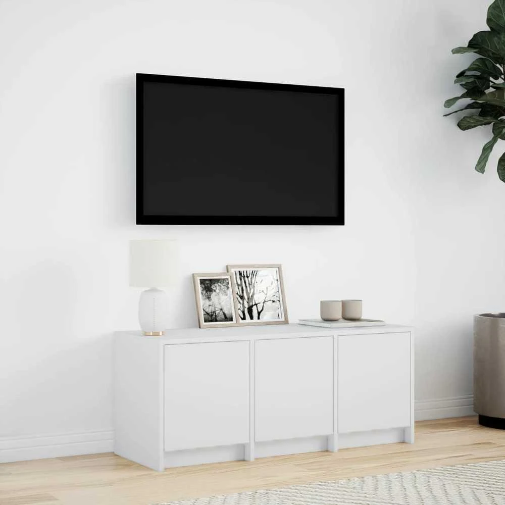 TV staliukas Televizoriaus spintelė su LED, balta, 97x34x40cm, mediena