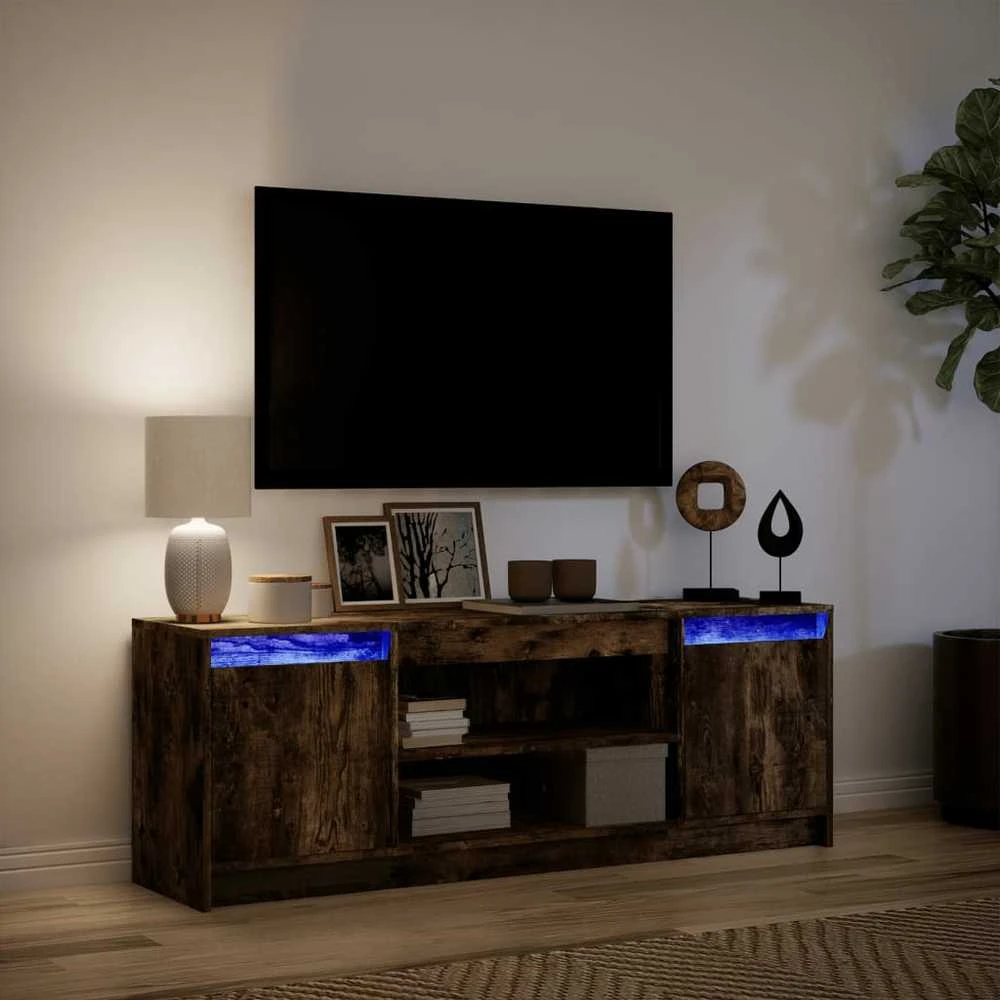 TV staliukas Televizoriaus spintelė su LED, dūminė, 139,5x34x50cm, mediena