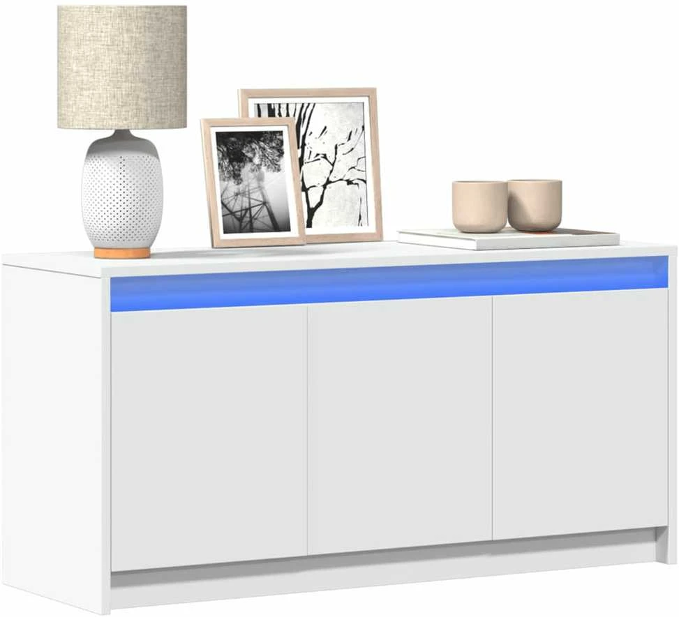 TV staliukas Televizoriaus spintelė su LED, balta, 100x34x50cm, mediena