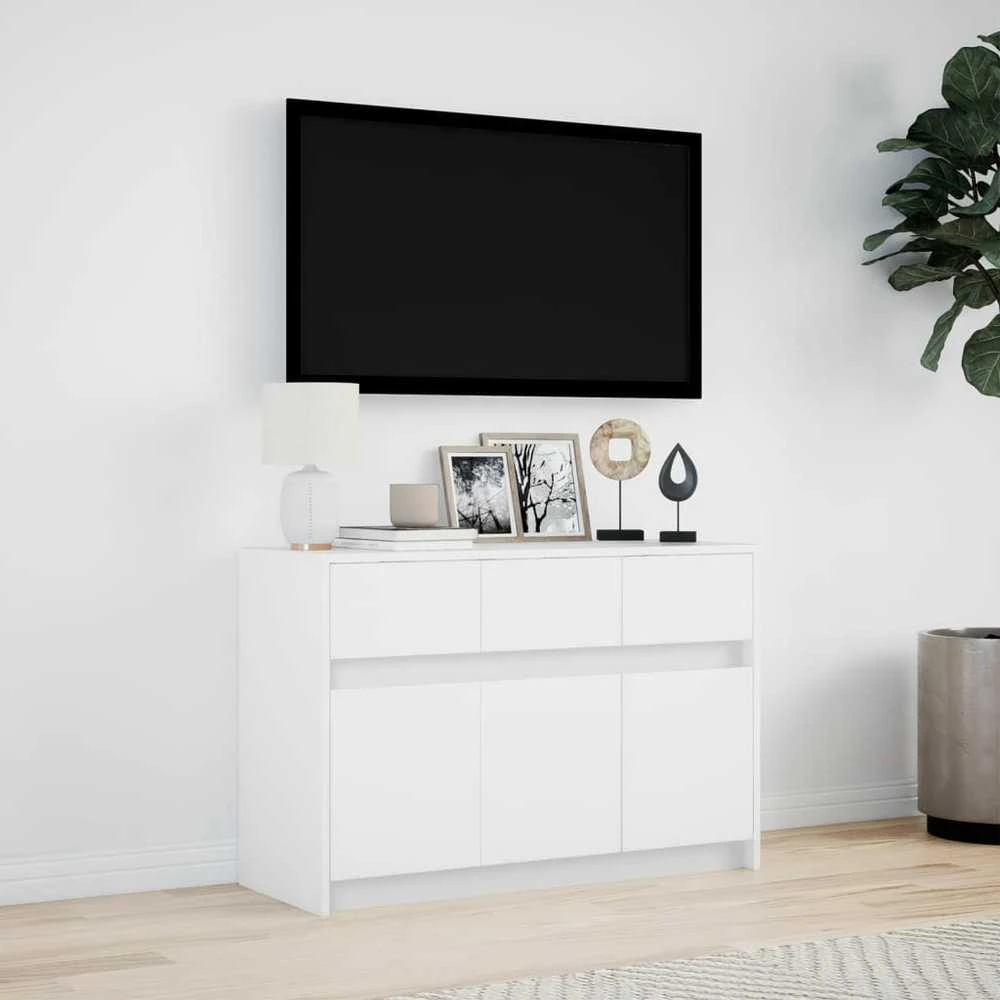 TV staliukas Televizoriaus spintelė su LED, balta, 91x34x61cm, mediena