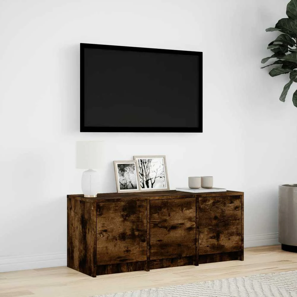 TV staliukas Televizoriaus spintelė su LED, dūminė, 97x34x40cm, mediena