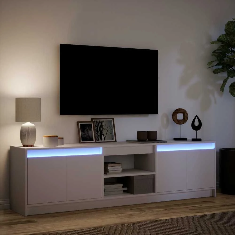 TV staliukas Televizoriaus spintelė su LED, balta, 180x34x50cm, mediena