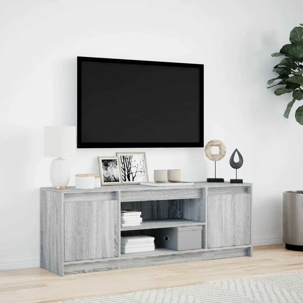 TV staliukas Televizoriaus spintelė su LED, pilka, 139,5x34x50cm, mediena
