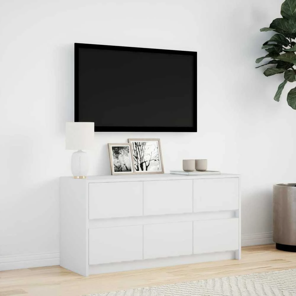 TV staliukas Televizoriaus spintelė su LED, balta, 100x34x50cm, mediena