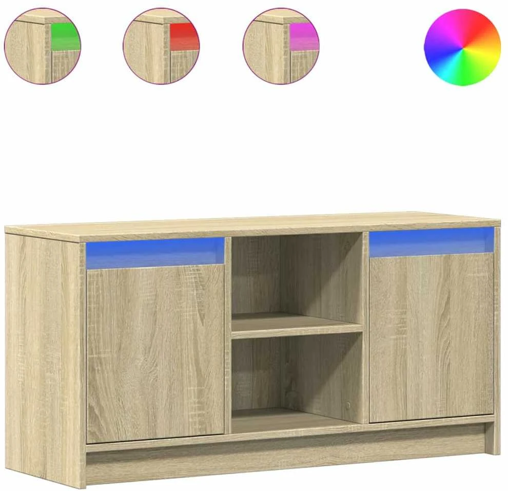 TV staliukas Televizoriaus spintelė su LED, ąžuolo, 100x34x50cm, mediena